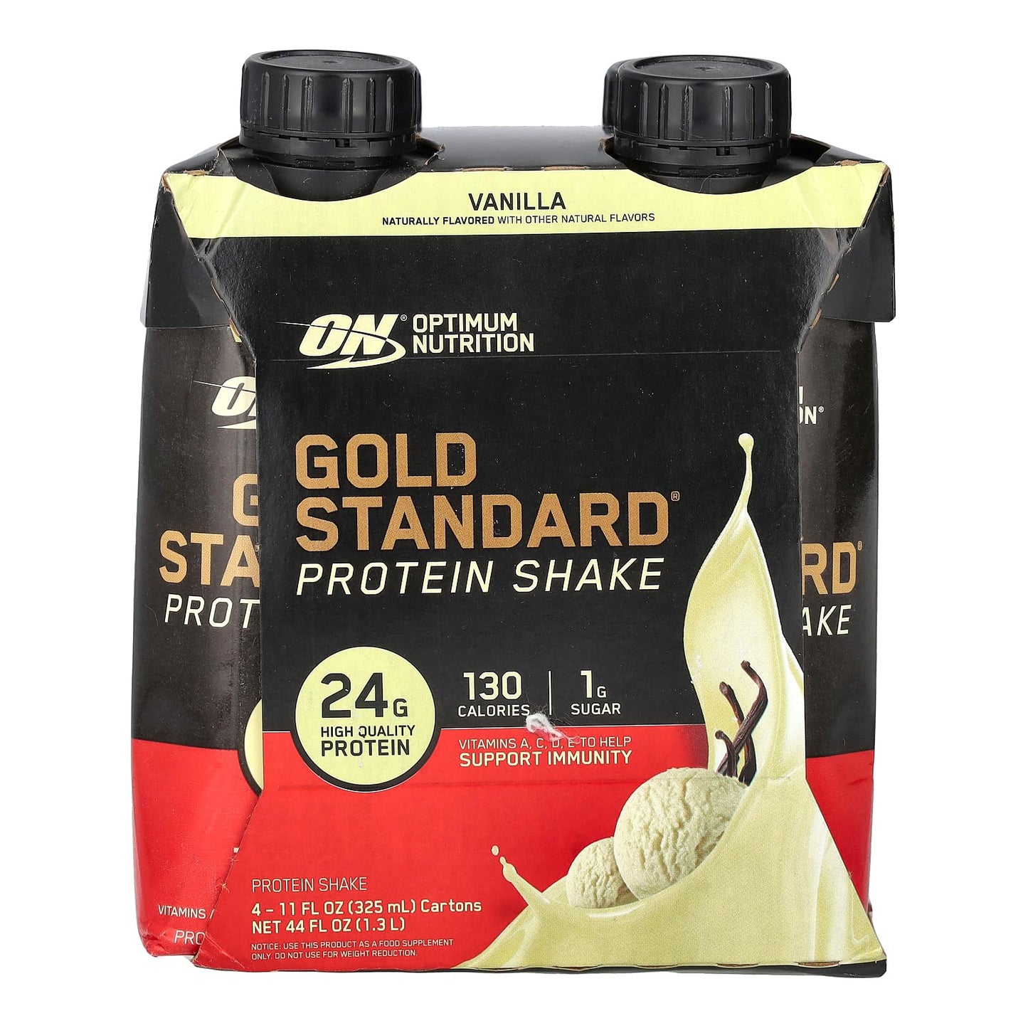Optimum Nutrition Gold Standard Protein Shake, 24g Protein, Ready to Drink Protein Shake, Gluten Free, Vitamin C for Immune Support, Vanilla, 11 Fl Oz, 12 Count (Pack of 1) (Packaging May Vary)