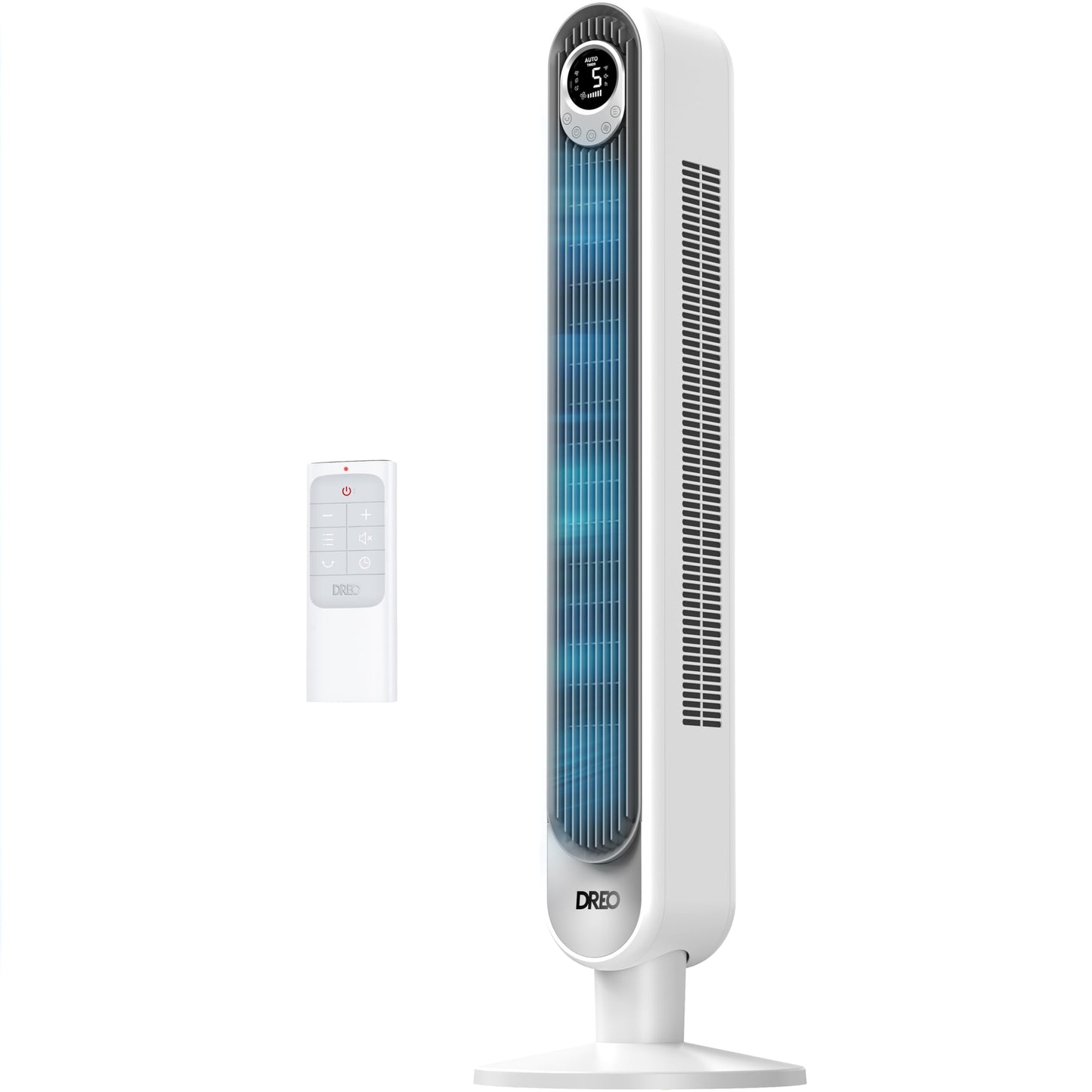 DREO Tower Fan for Bedroom, 28ft/s Velocity, 20dB Ultra Quiet, 8 Speeds | 2026 Upgraded DC Motor, 90° Oscillating, 4 Modes Standing Fan, Bladeless Fan for Indoors, Floor Fans with Remote, Black
