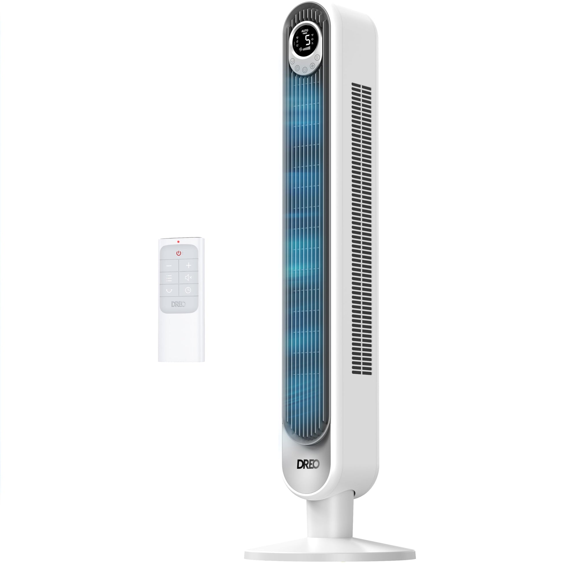 DREO Tower Fan for Bedroom, 28ft/s Velocity, 20dB Ultra Quiet, 8 Speeds | 2026 Upgraded DC Motor, 90° Oscillating, 4 Modes Standing Fan, Bladeless Fan for Indoors, Floor Fans with Remote, Black