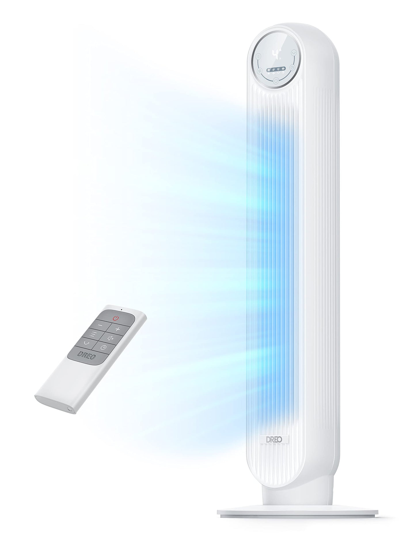 DREO Tower Fan for Bedroom, 28ft/s Velocity, 20dB Ultra Quiet, 8 Speeds | 2026 Upgraded DC Motor, 90° Oscillating, 4 Modes Standing Fan, Bladeless Fan for Indoors, Floor Fans with Remote, Black
