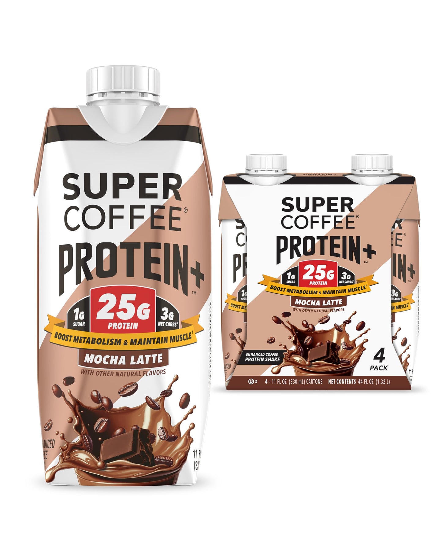 Super Coffee Protein+ Mocha Protein Coffee, 0g Sugar 25g Protein, 12oz 12Pk