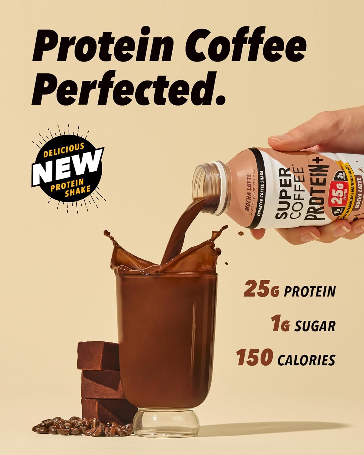 Super Coffee Protein+ Mocha Protein Coffee, 0g Sugar 25g Protein, 12oz 12Pk