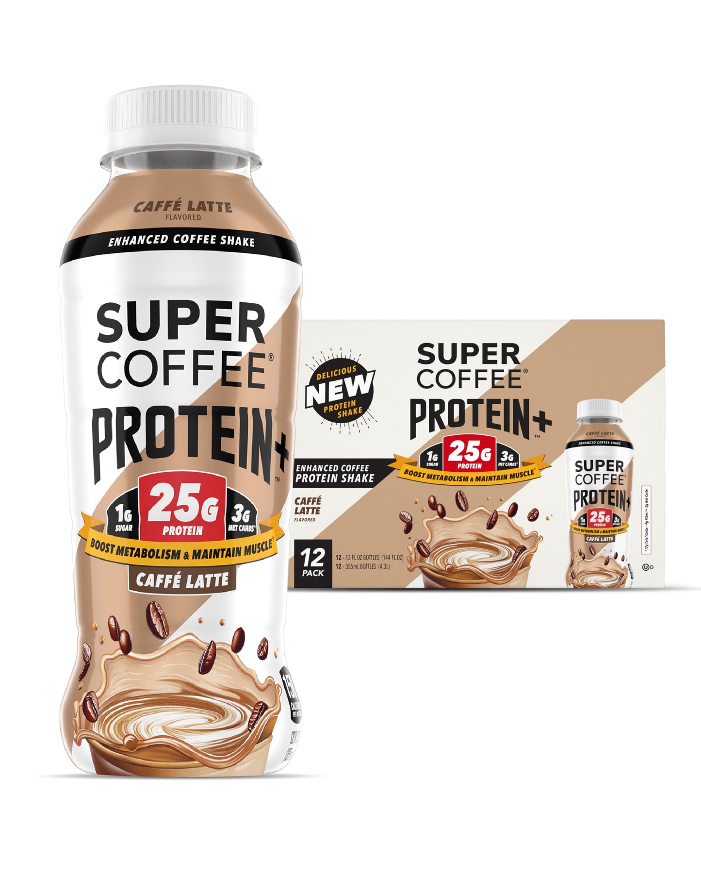 Super Coffee Protein+ Mocha Protein Coffee, 0g Sugar 25g Protein, 12oz 12Pk
