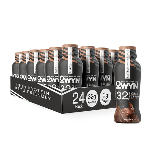 OWYN Only What You Need Pro Elite Vegan High Protein Keto Shake, 32g Protein, 9 Amino Acids, Omega-3, Prebiotics, Workout and Recovery, 0g Net Carbs, Zero Sugar (Chocolate, 12 Fl Oz (Pack of 24)