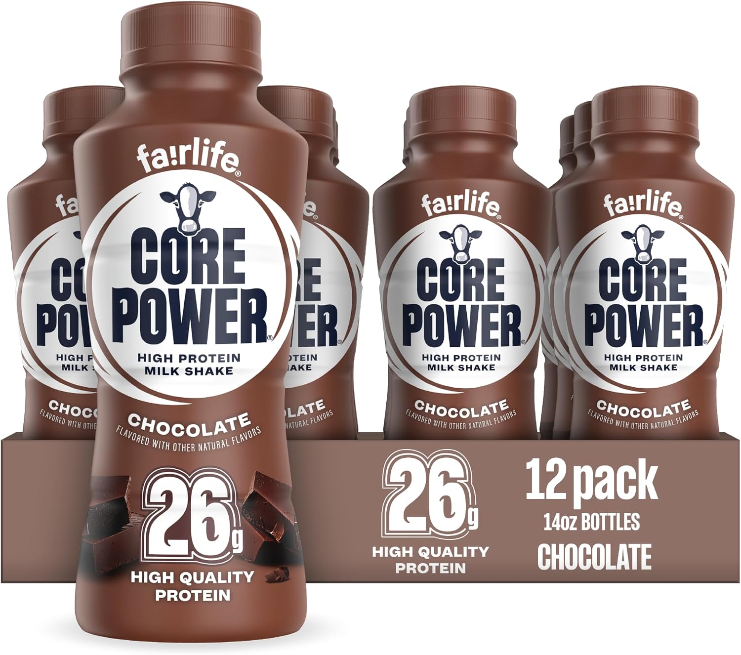 Core Power Protein Shake, Chocolate, 26g Bottle, 14oz, 12 Pack