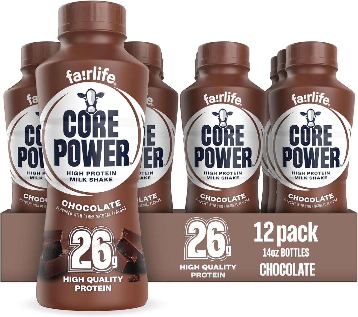 Core Power Protein Shake, Chocolate, 26g Bottle, 14oz, 12 Pack