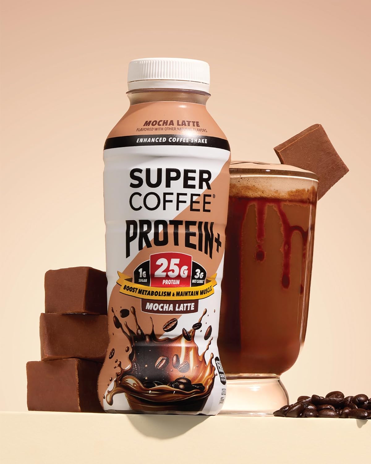 Super Coffee Protein+ Mocha Protein Coffee, 0g Sugar 25g Protein, 12oz 12Pk