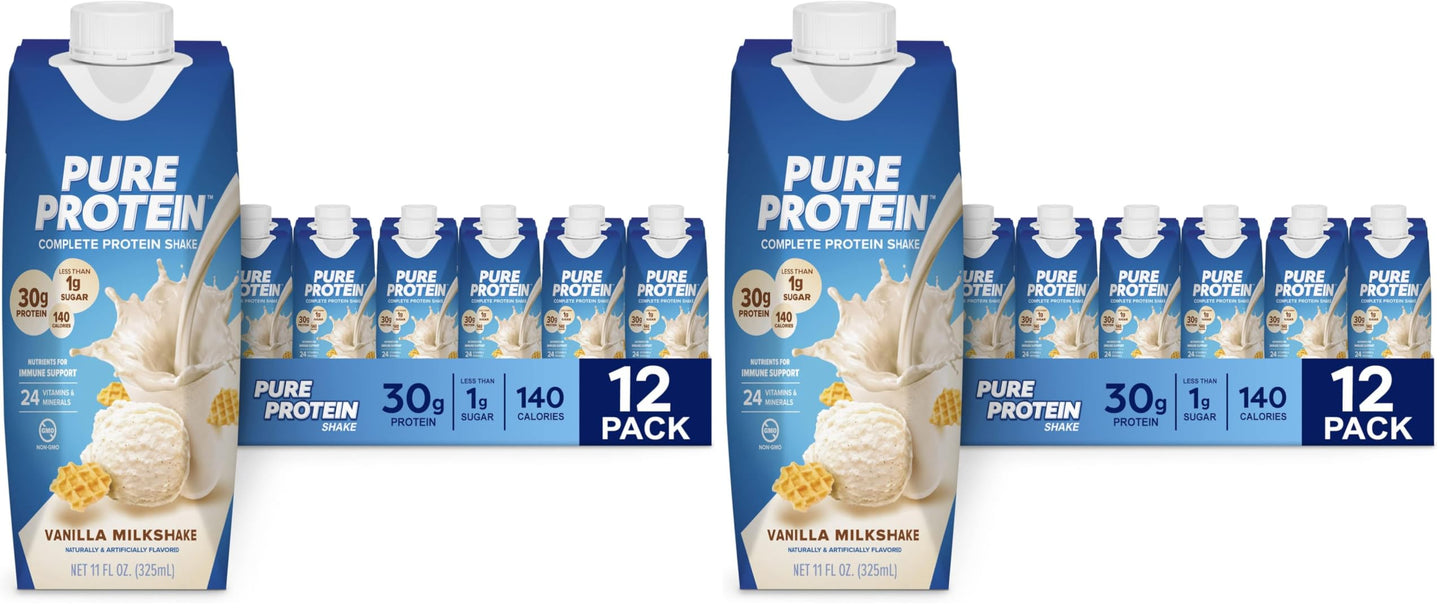Pure Protein Chocolate Protein Shake, 30g Complete Protein, Ready to Drink and Keto-Friendly, Vitamins A, C, D, and E plus Zinc to Support Immune Health, 11oz Bottles, 12 Pack
