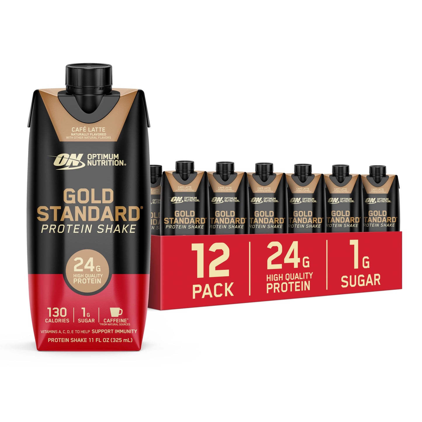 Optimum Nutrition Gold Standard Protein Shake, 24g Protein, Ready to Drink Protein Shake, Gluten Free, Vitamin C for Immune Support, Vanilla, 11 Fl Oz, 12 Count (Pack of 1) (Packaging May Vary)
