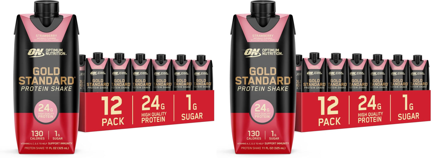 Optimum Nutrition Gold Standard Protein Shake, 24g Protein, Ready to Drink Protein Shake, Gluten Free, Vitamin C for Immune Support, Vanilla, 11 Fl Oz, 12 Count (Pack of 1) (Packaging May Vary)