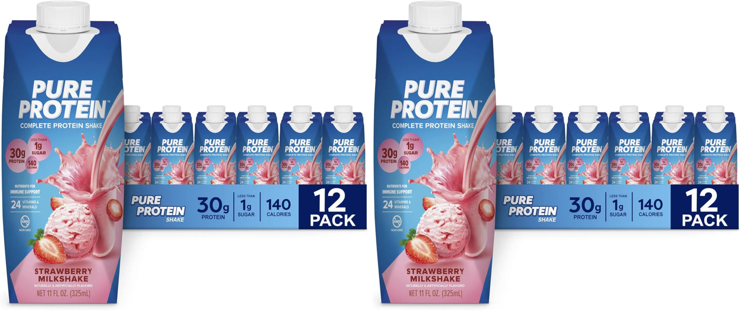 Pure Protein Chocolate Protein Shake, 30g Complete Protein, Ready to Drink and Keto-Friendly, Vitamins A, C, D, and E plus Zinc to Support Immune Health, 11oz Bottles, 12 Pack