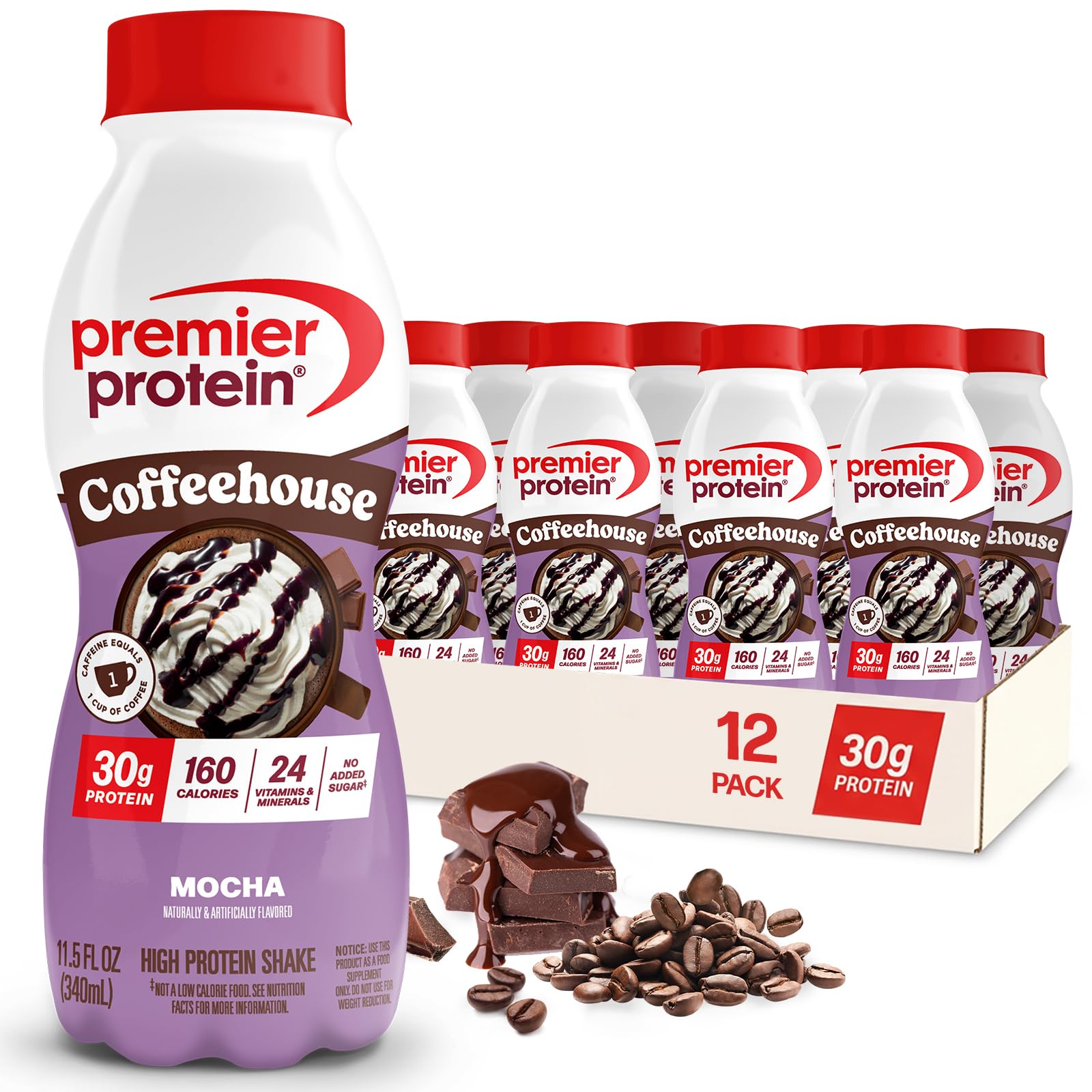 Premier Protein COFFEEHOUSE Caramel Macchiato Protein Shake with Caffeine – 30g Protein, No Added Sugar, 24 Vitamins & Minerals, Coffee Beverage for Energy, Gluten-Free, 11.5 fl oz (12 Pack)