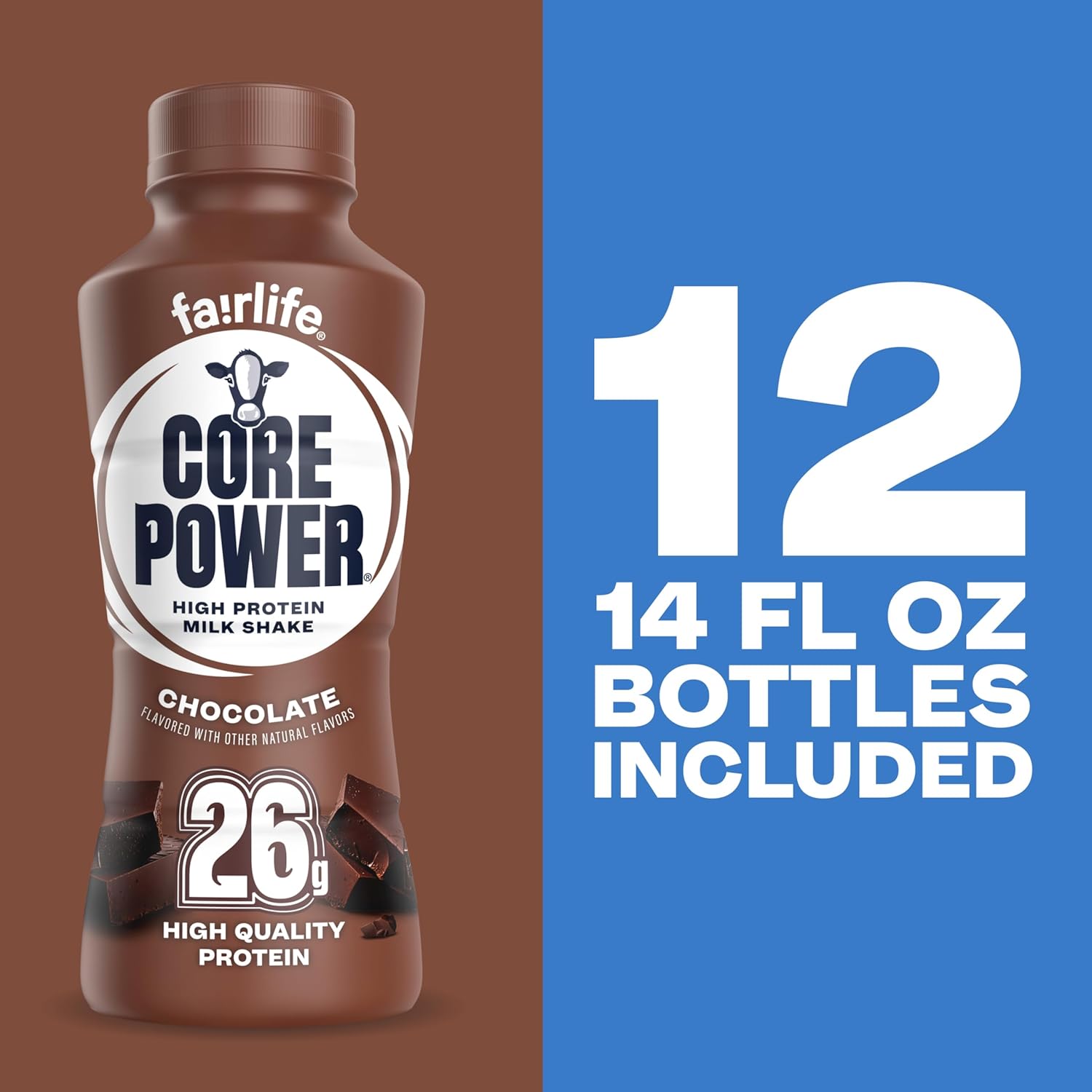 Core Power Protein Shake, Chocolate, 26g Bottle, 14oz, 12 Pack