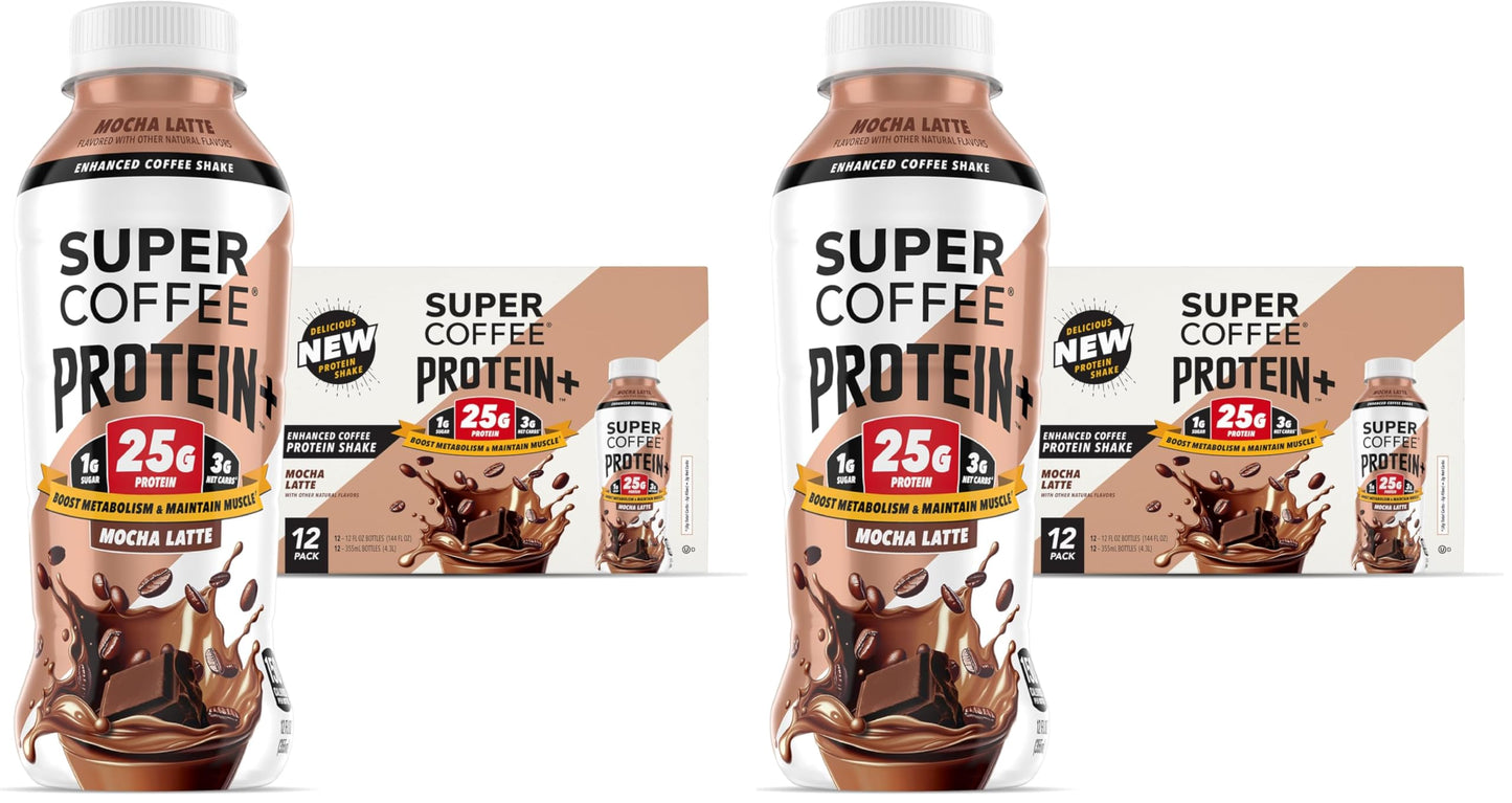 Super Coffee Protein+ Mocha Protein Coffee, 0g Sugar 25g Protein, 12oz 12Pk