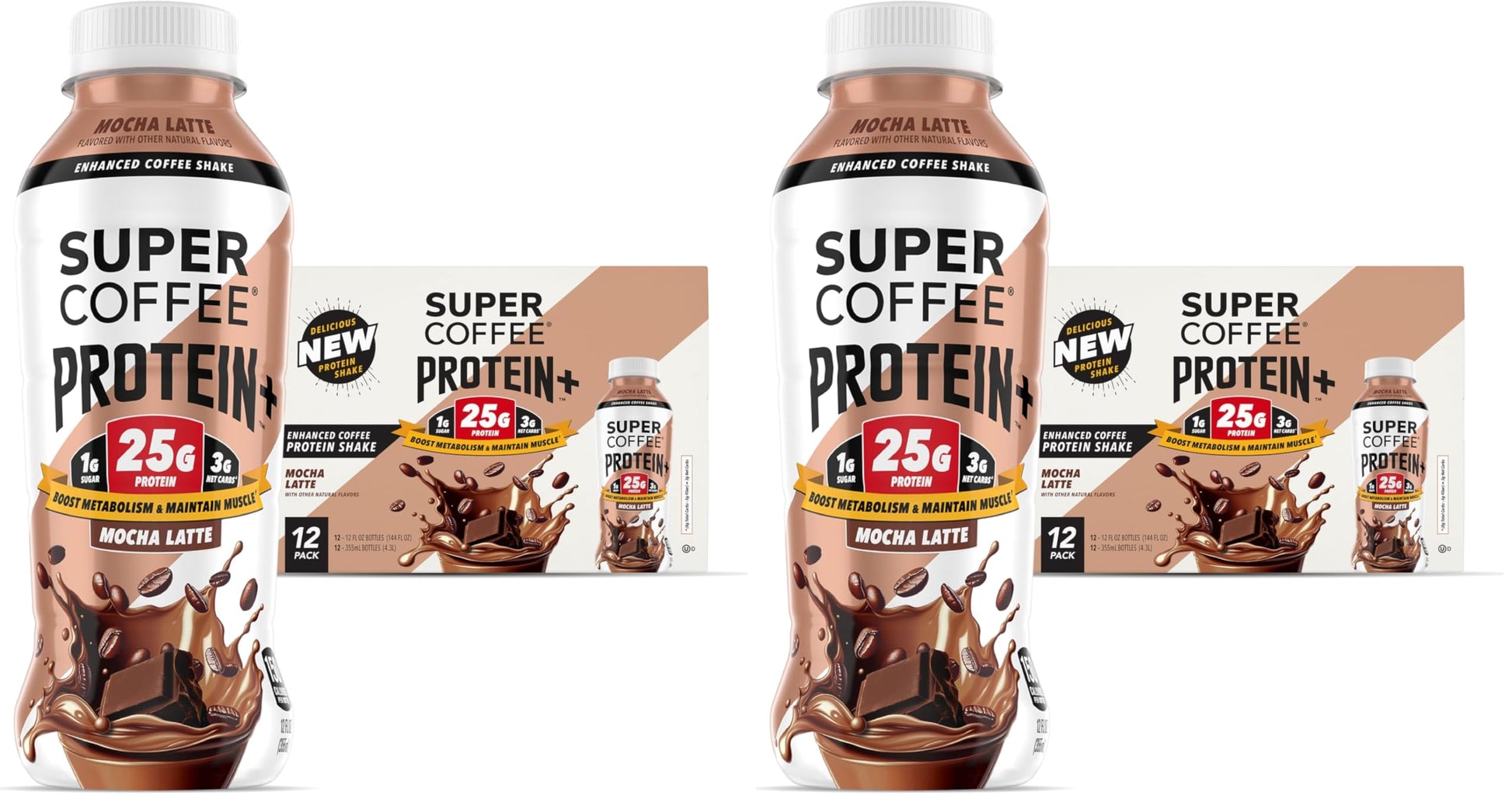 Super Coffee Protein+ Mocha Protein Coffee, 0g Sugar 25g Protein, 12oz 12Pk