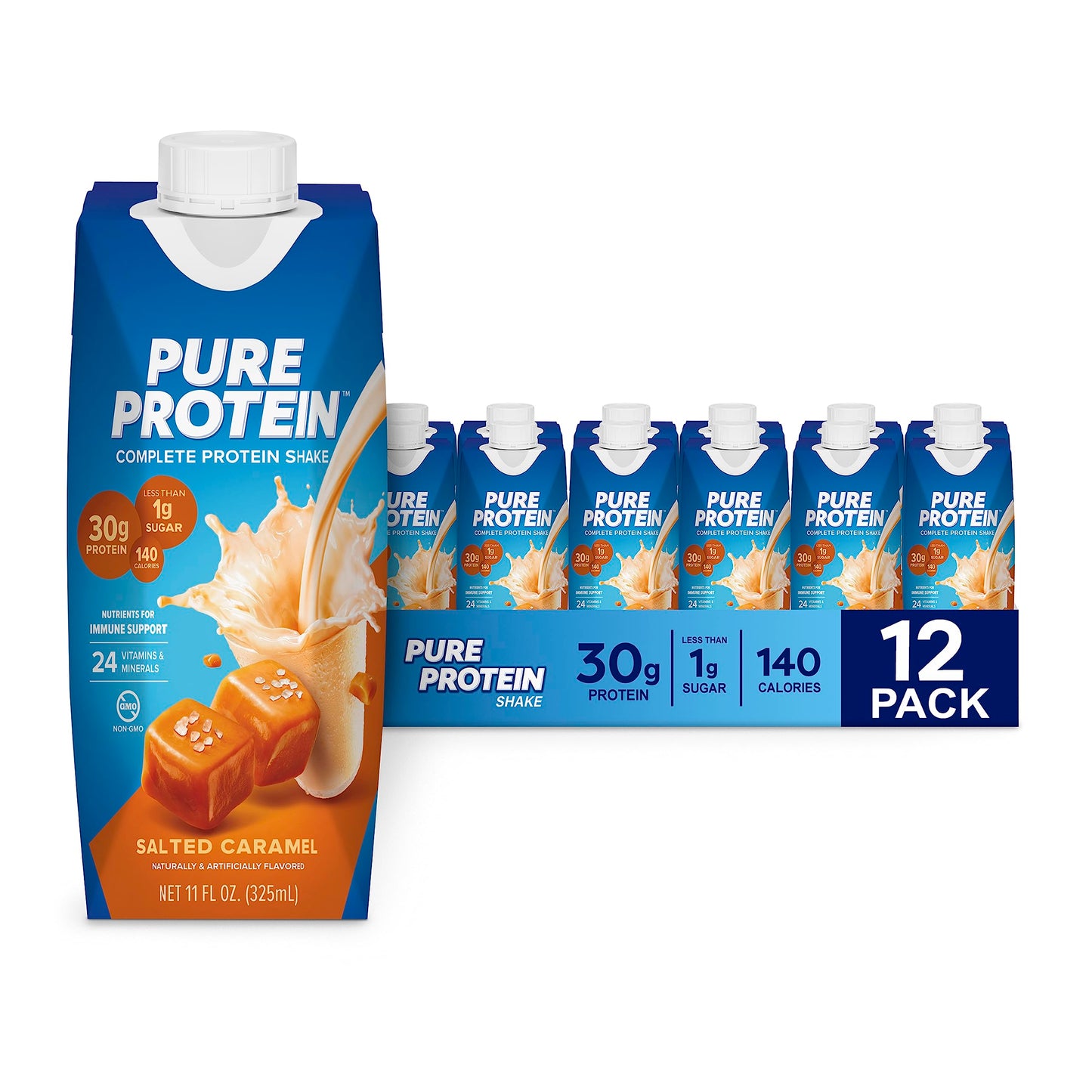 Pure Protein Chocolate Protein Shake, 30g Complete Protein, Ready to Drink and Keto-Friendly, Vitamins A, C, D, and E plus Zinc to Support Immune Health, 11oz Bottles, 12 Pack