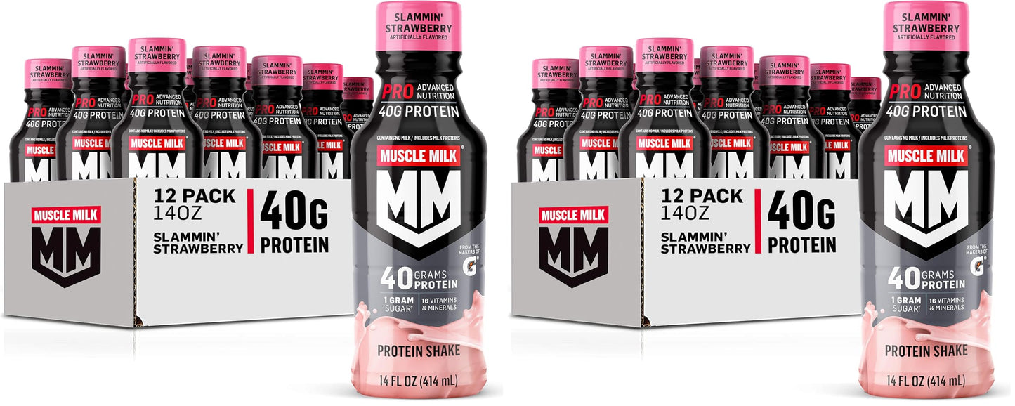 Muscle Milk Pro Advanced Nutrition Protein Shake, Knockout Chocolate, 14 Fl Oz Bottle, 12 Pack, 40g Protein, 1g Sugar, 16 Vitamins & Minerals, 6g Fiber, Workout Recovery, Packaging May Vary
