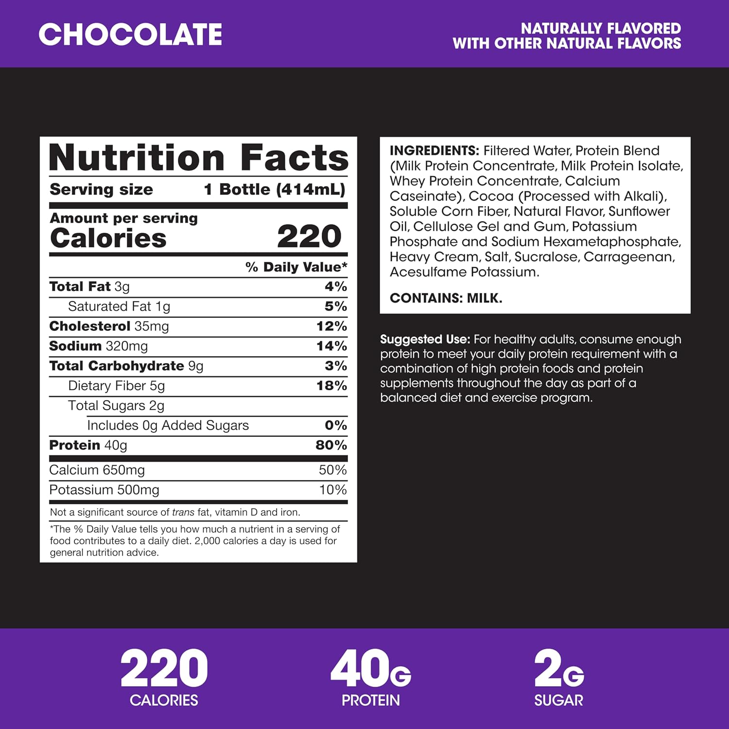 Optimum Nutrition 40g Protein Shake, 40g of Protein, Naturally Flavored, Complete Protein Drink, Chocolate, 14 Fl Oz, 12 Count (Pack of 1) (Packaging May Vary)