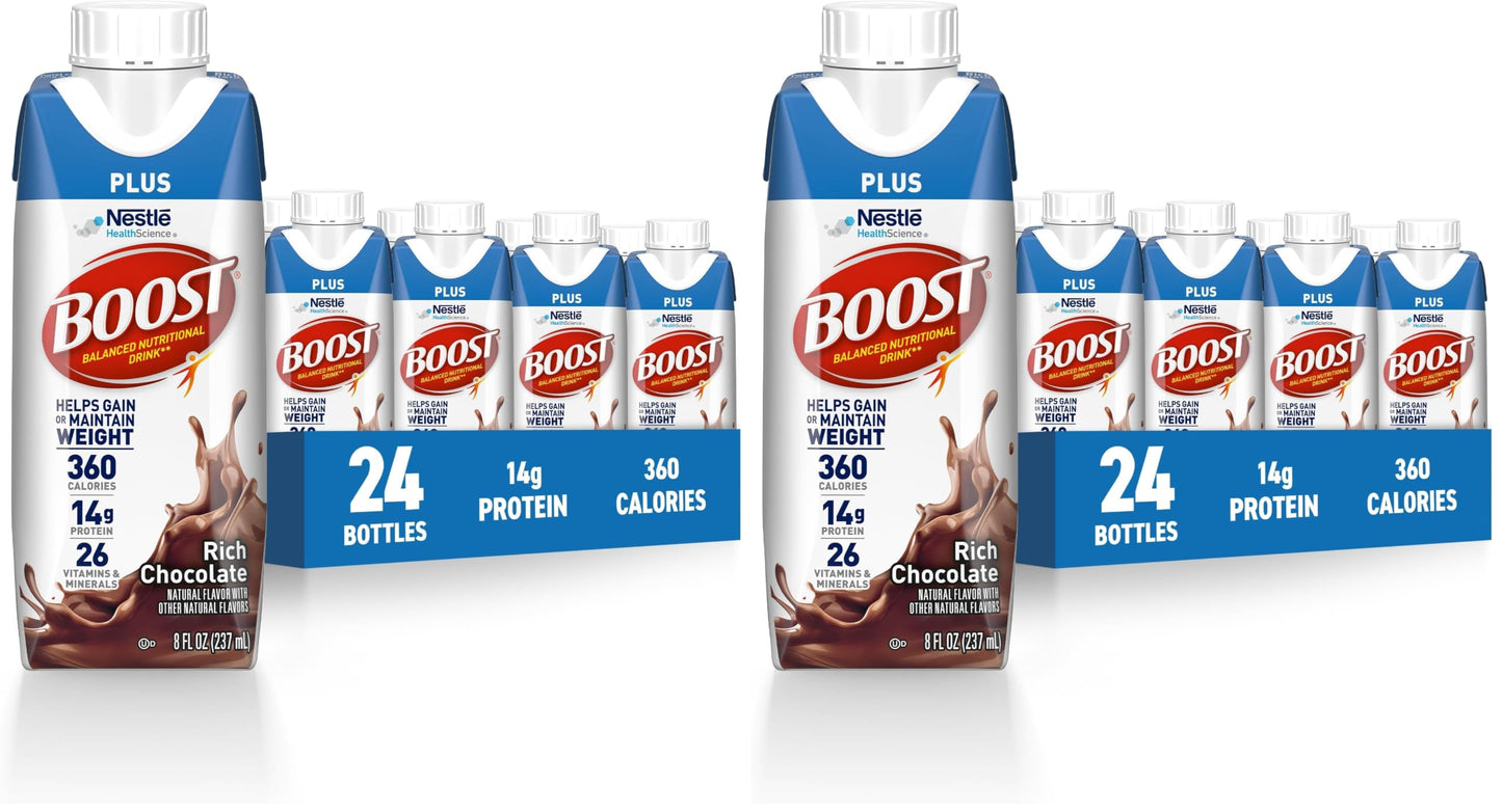 BOOST Plus Nutritional Drink, Rich Chocolate, 8 fl oz (Pack of 24)