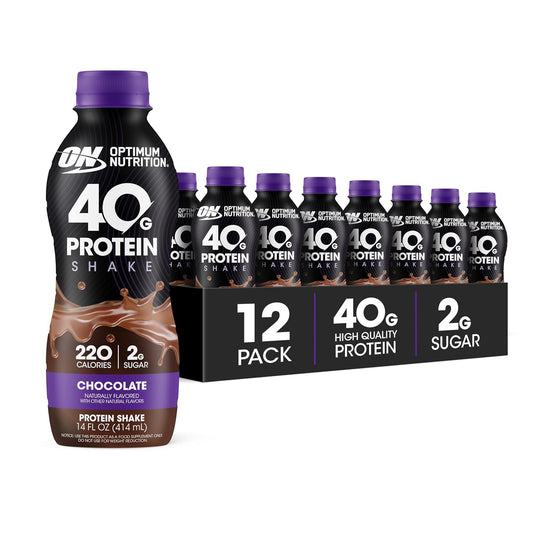 Optimum Nutrition 40g Protein Shake, 40g of Protein, Naturally Flavored, Complete Protein Drink, Chocolate, 14 Fl Oz, 12 Count (Pack of 1) (Packaging May Vary)
