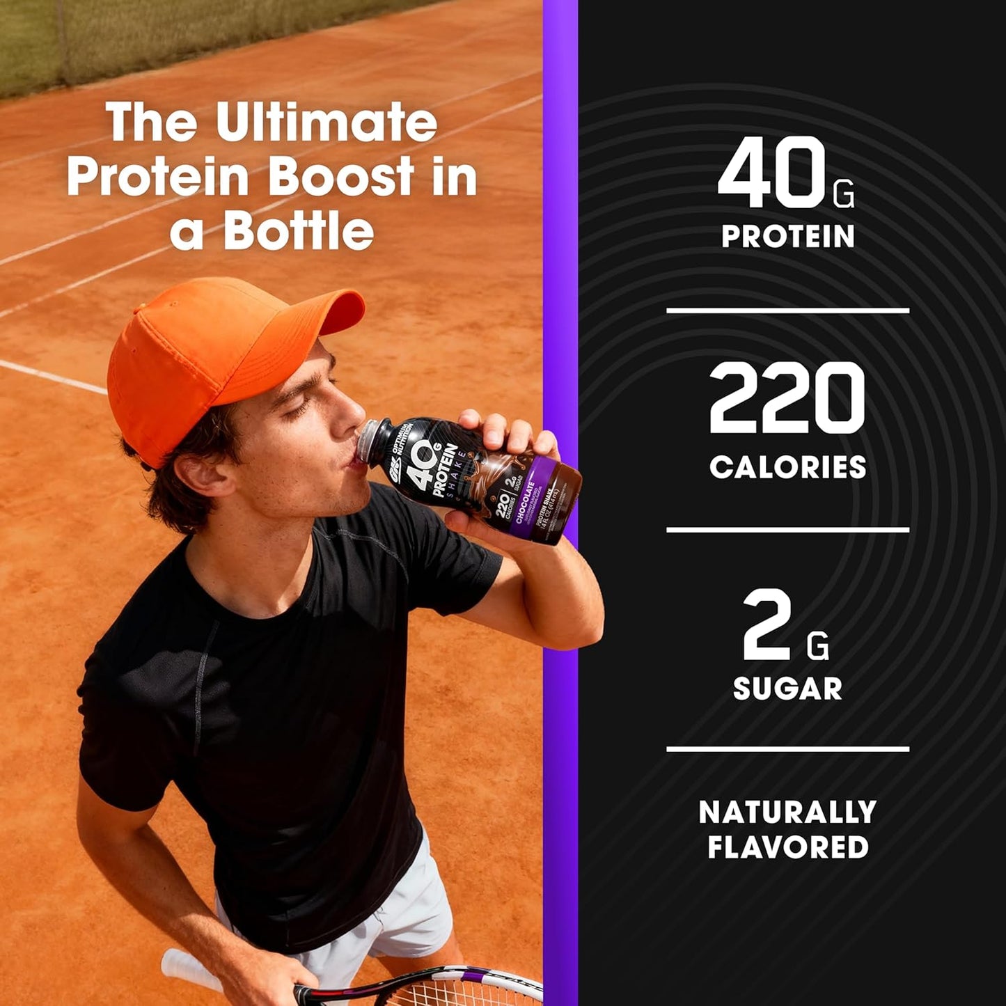 Optimum Nutrition 40g Protein Shake, 40g of Protein, Naturally Flavored, Complete Protein Drink, Chocolate, 14 Fl Oz, 12 Count (Pack of 1) (Packaging May Vary)