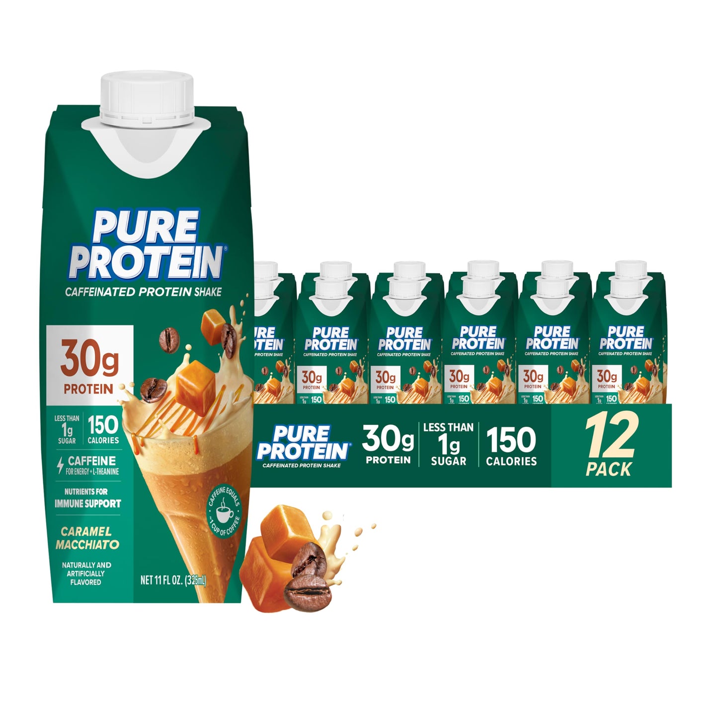 Pure Protein Chocolate Protein Shake, 30g Complete Protein, Ready to Drink and Keto-Friendly, Vitamins A, C, D, and E plus Zinc to Support Immune Health, 11oz Bottles, 12 Pack