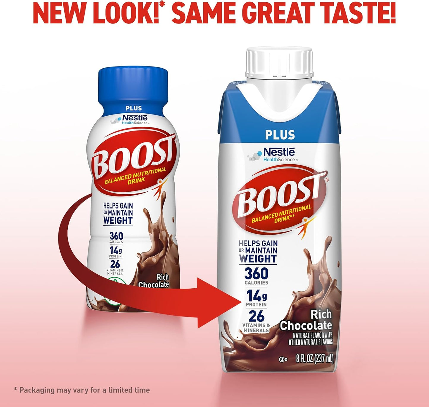 BOOST Plus Nutritional Drink, Rich Chocolate, 8 fl oz (Pack of 24)