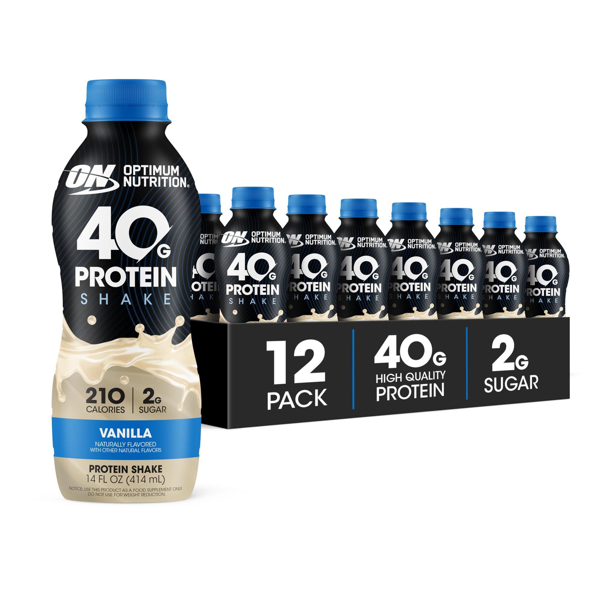 Optimum Nutrition 40g Protein Shake, 40g of Protein, Naturally Flavored, Complete Protein Drink, Chocolate, 14 Fl Oz, 12 Count (Pack of 1) (Packaging May Vary)