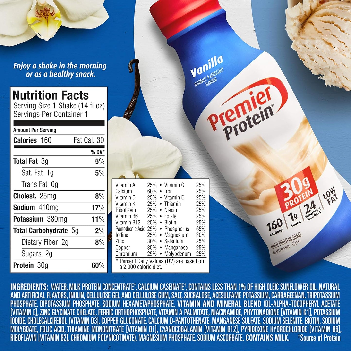 Premier Protein 30g Protein Shake, Vanilla, 14 Fl Oz (Pack of 12) bottle