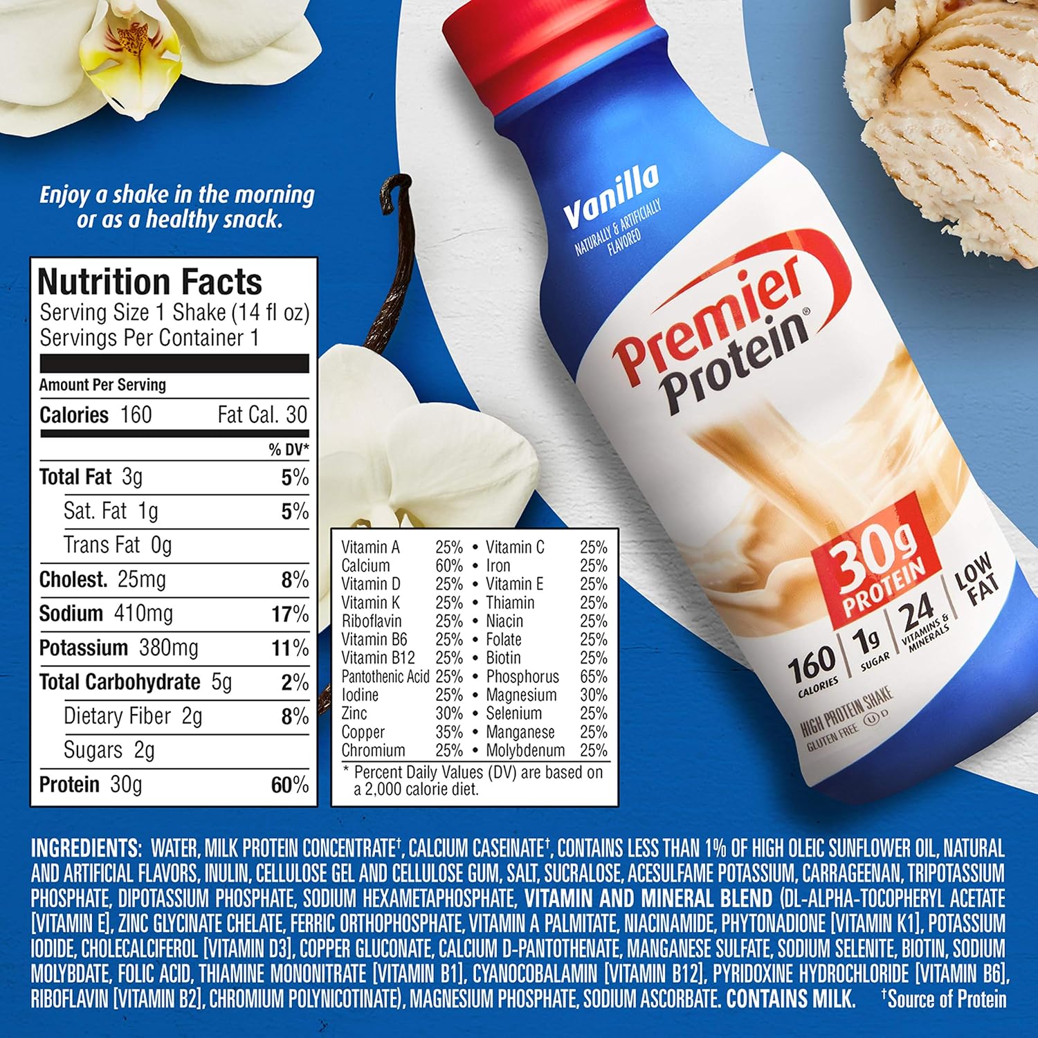 Premier Protein 30g Protein Shake, Vanilla, 14 Fl Oz (Pack of 12) bottle