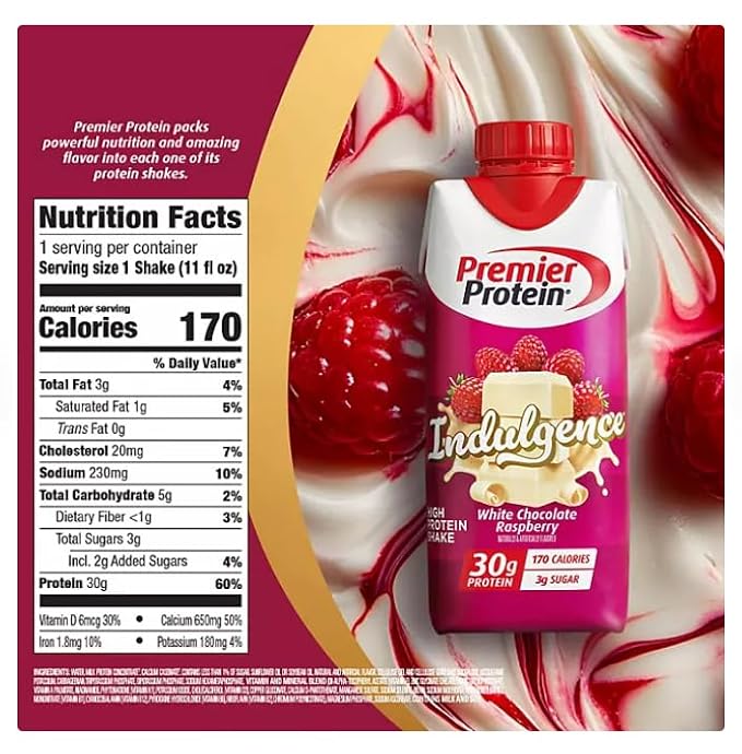 Premier Protein 30g High Protein Shake, Indulgence White Chocolate Raspberry - 15 Pack
